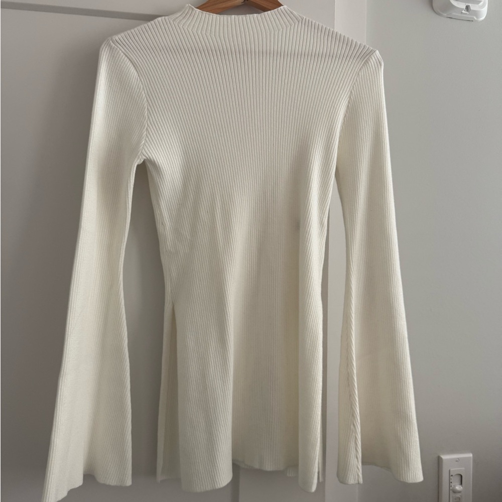 Meshki White Ribbed Long Sleeve Top